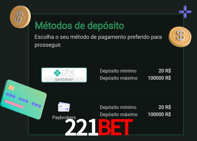 O cassino 221BETbet oferece uma grande variedade de métodos de pagamento